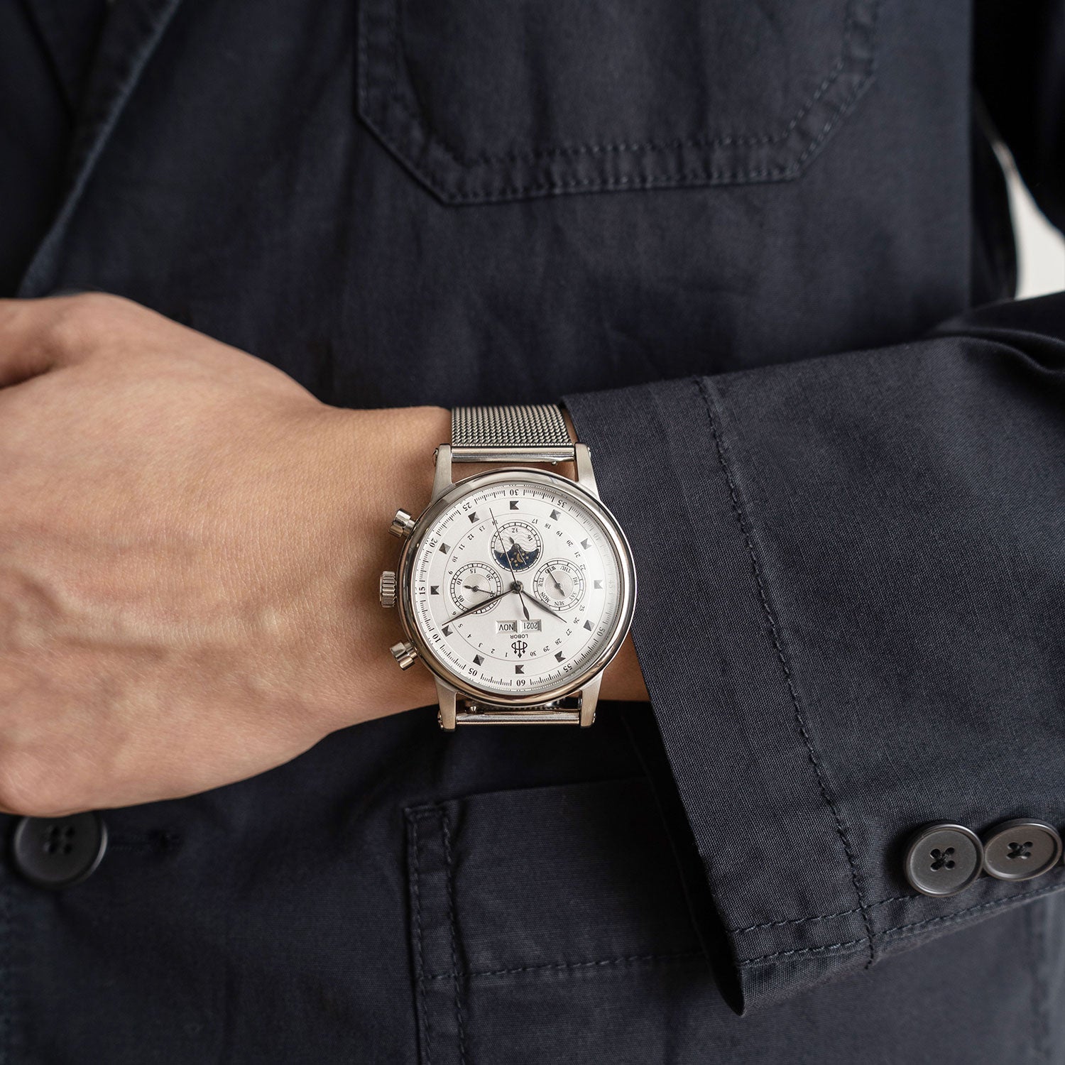 Silver moonphase watch for men