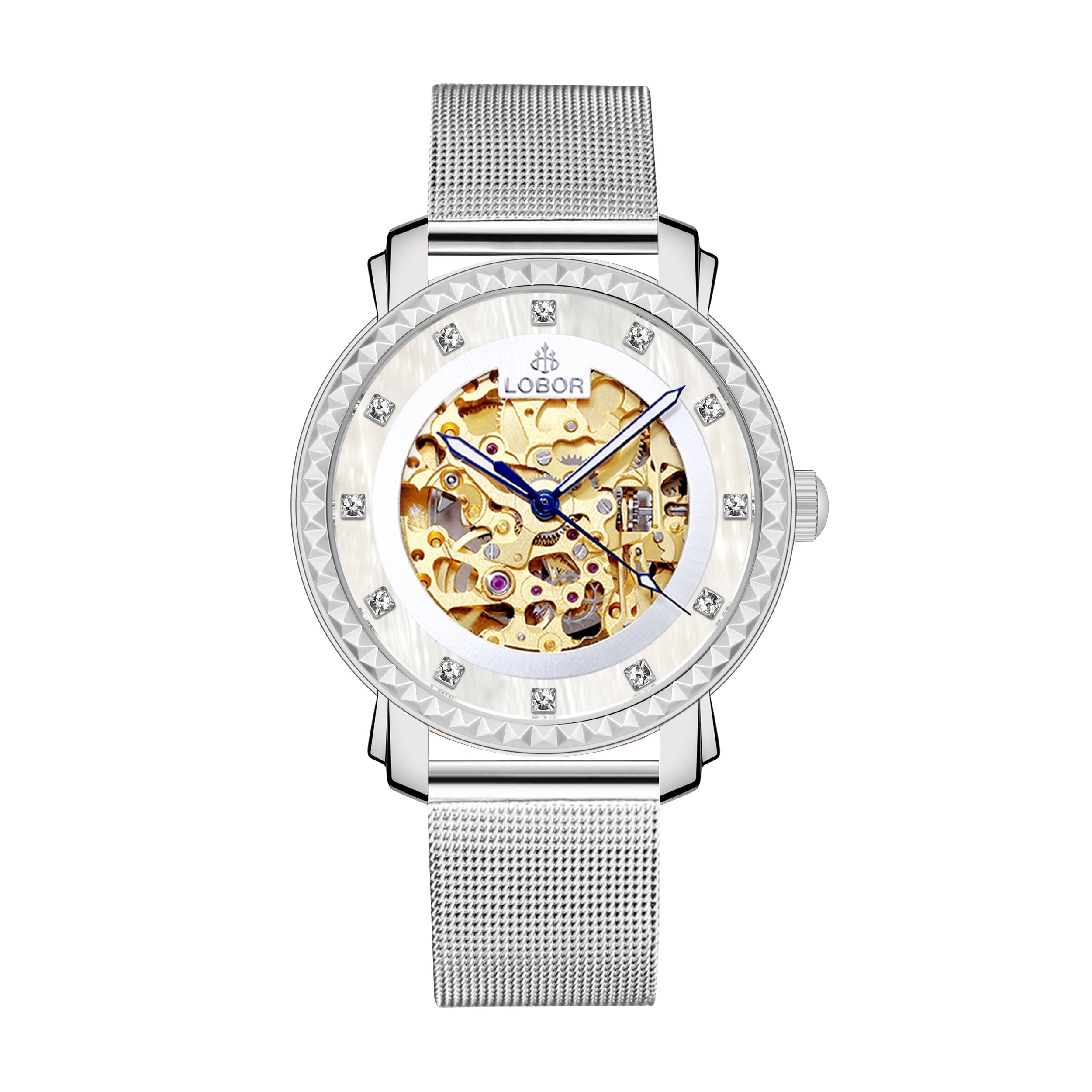 Silver skeleton automatic watches for men