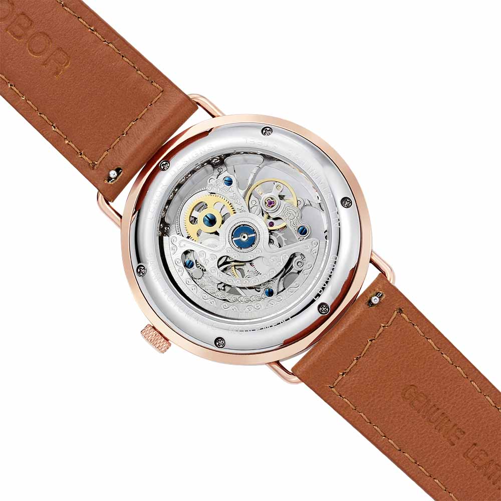 Brown skeleton watch