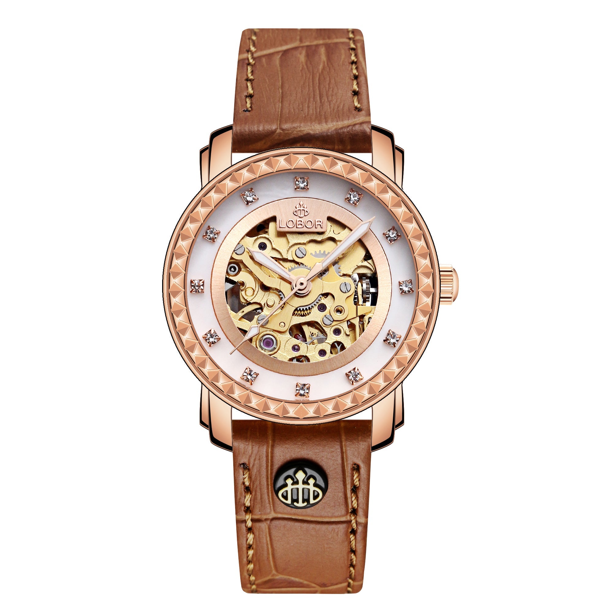 Brown skeleton automatic watches for women