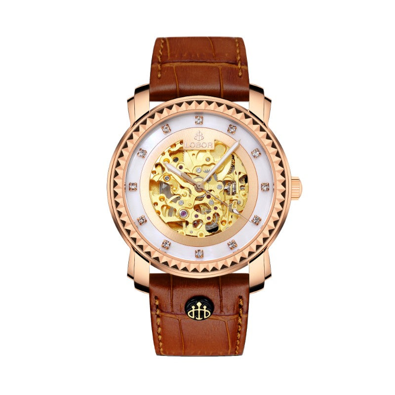 Brown skeleton automatic watches for men