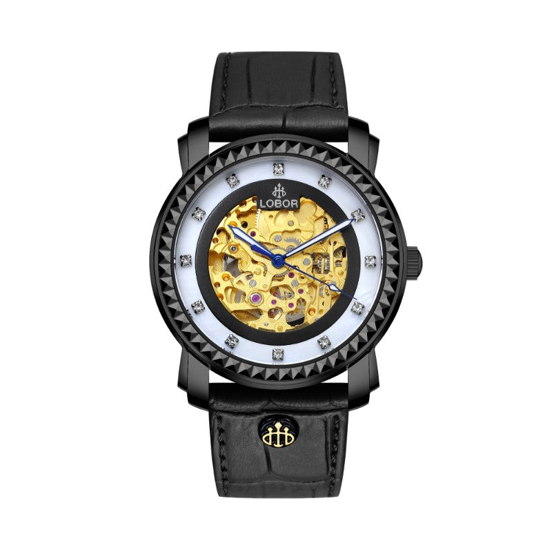 Black skeleton automatic watches for men