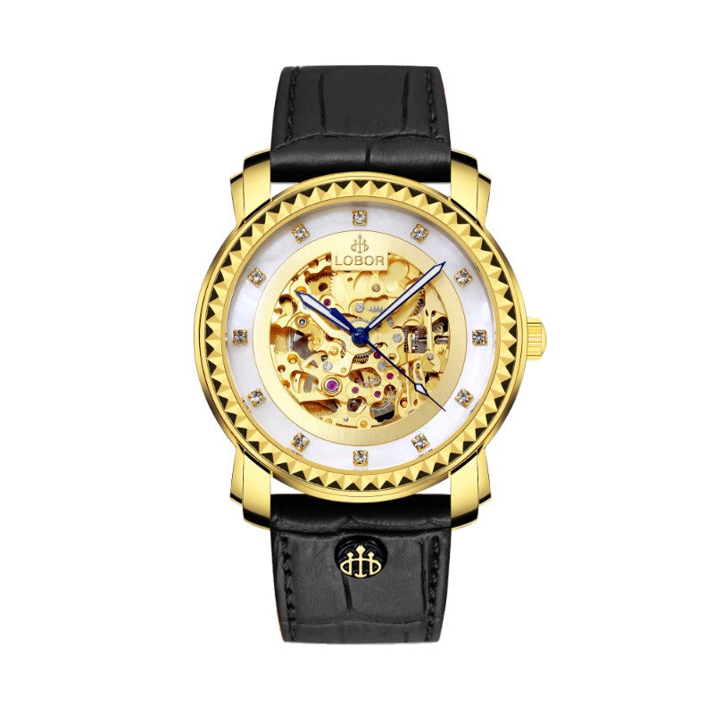Black skeleton automatic watches for men