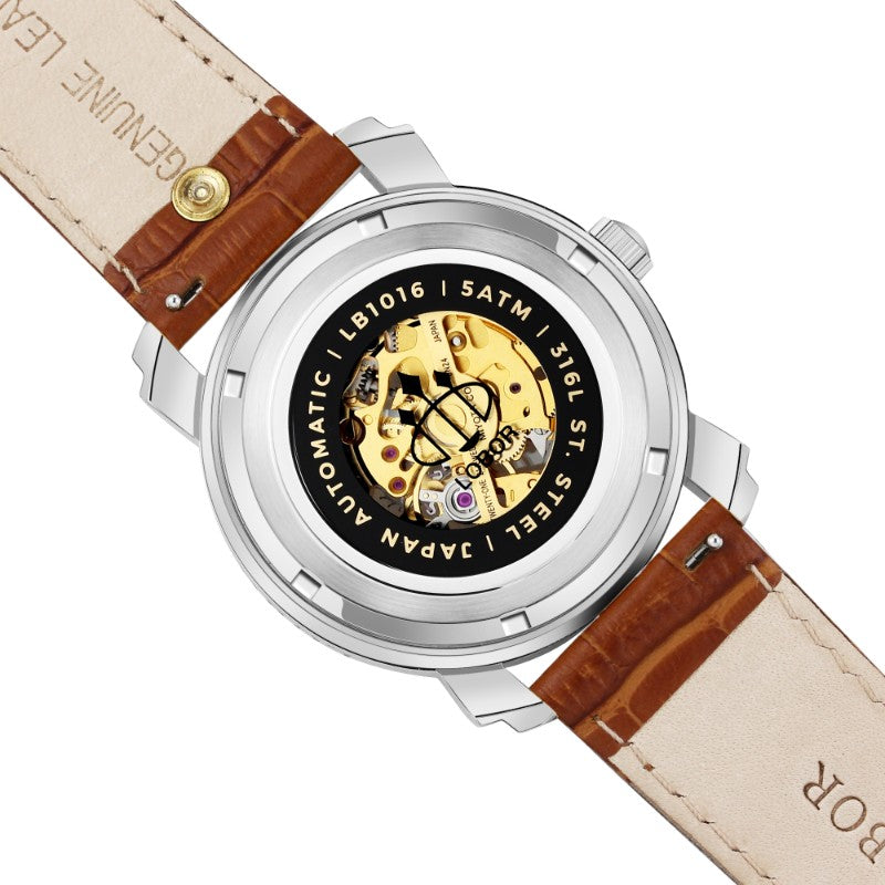 Brown skeleton automatic watches for men