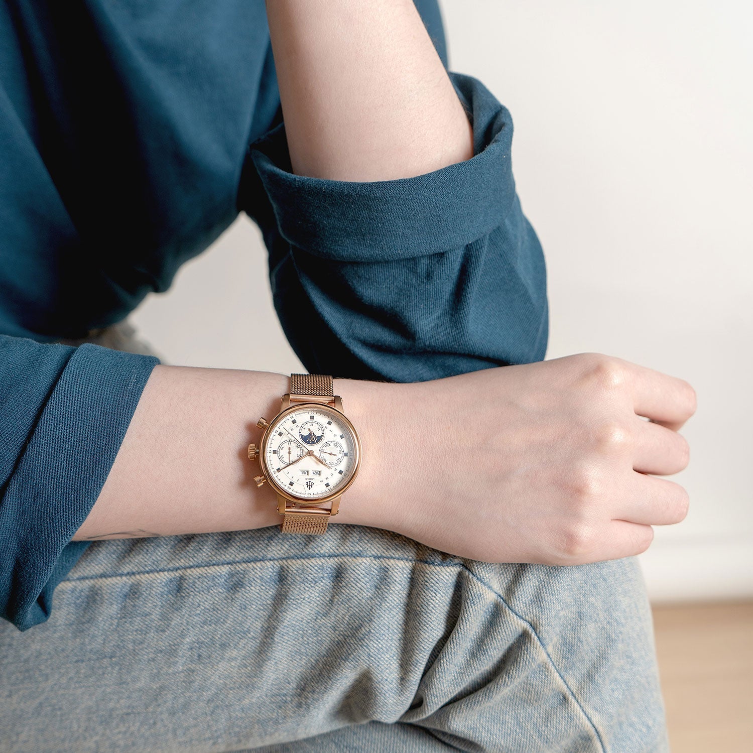 Rose gold moonphase watch for women