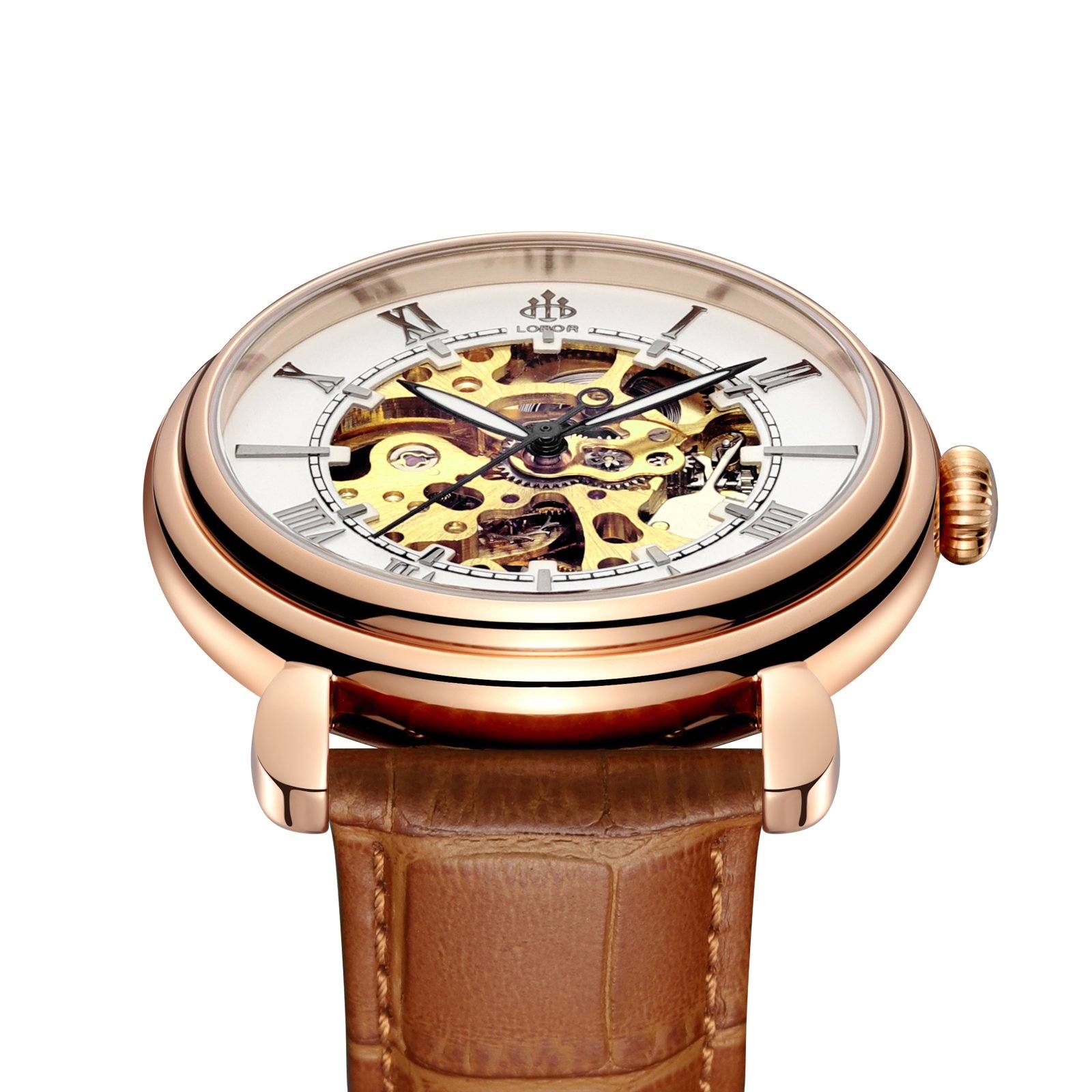 Brown skeleton watch for men